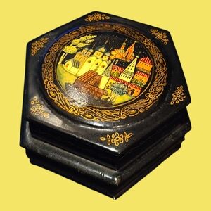 Black Hand-Painted Hexagonal Jewelry Box - Decorative Storage